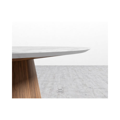 Rove Concepts Winston Dining Table - 63" White Marble Top Walnut Finish