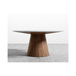 Rove Concepts Winston Dining Table - 63" White Marble Top Walnut Finish