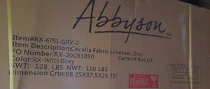 Abbyson Living Cecelia Fabric Loveseat Grey - RX-6751-GRY-2 - PICK UP IN NJ