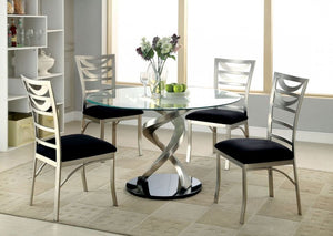 America Roxo Round Dining Table Set in Black Silver with 4 Chairs