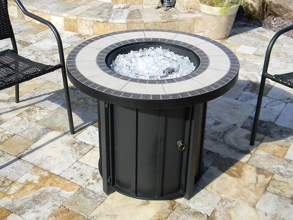 Hiland AFP-TTR Tile top 40,000 BTU Propane Fire Pit, Round - Black