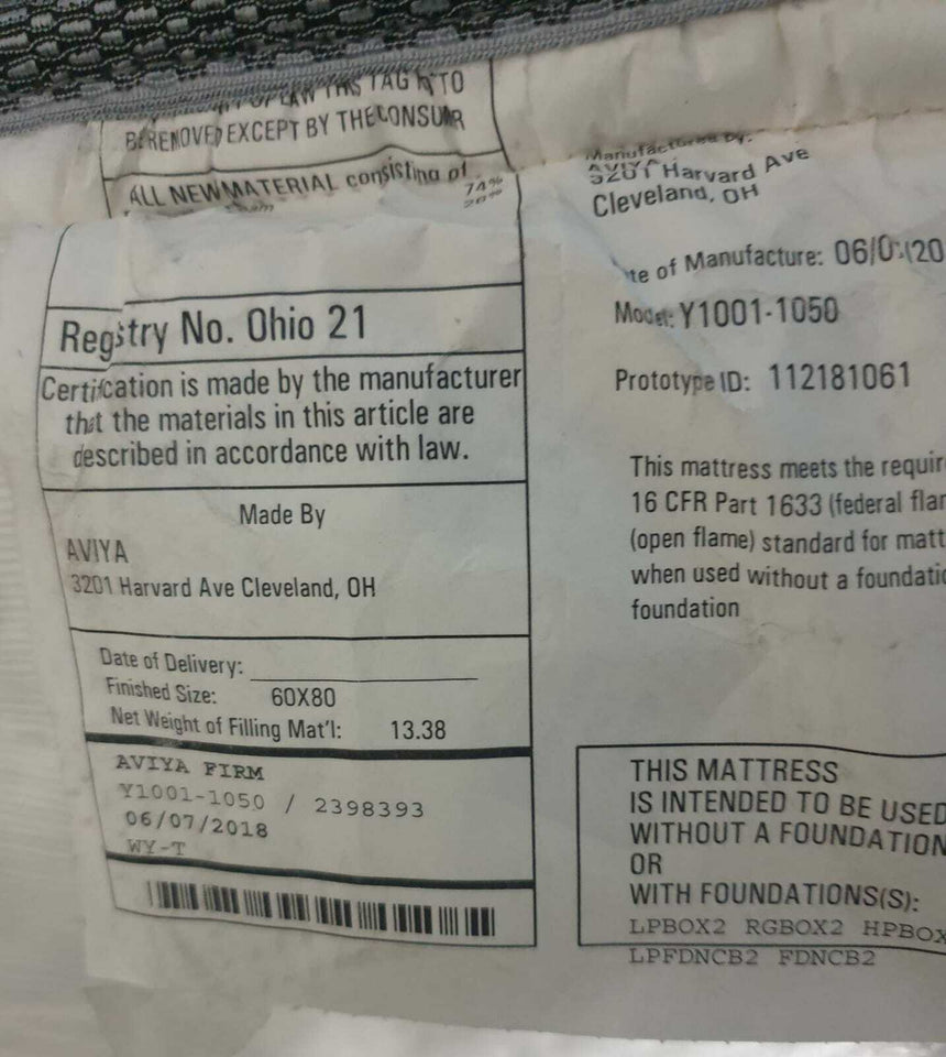 Aviya Plush Queen Size Mattress RETAIL $1099