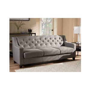 Baxton Studio Arcadia Grey Fabric Upholstered 3 Seater Sofa