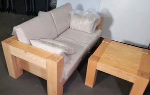 Heavy Block Oak Sofa, Loveseat, Table Set