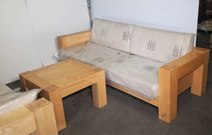 Heavy Block Oak Sofa, Loveseat, Table Set